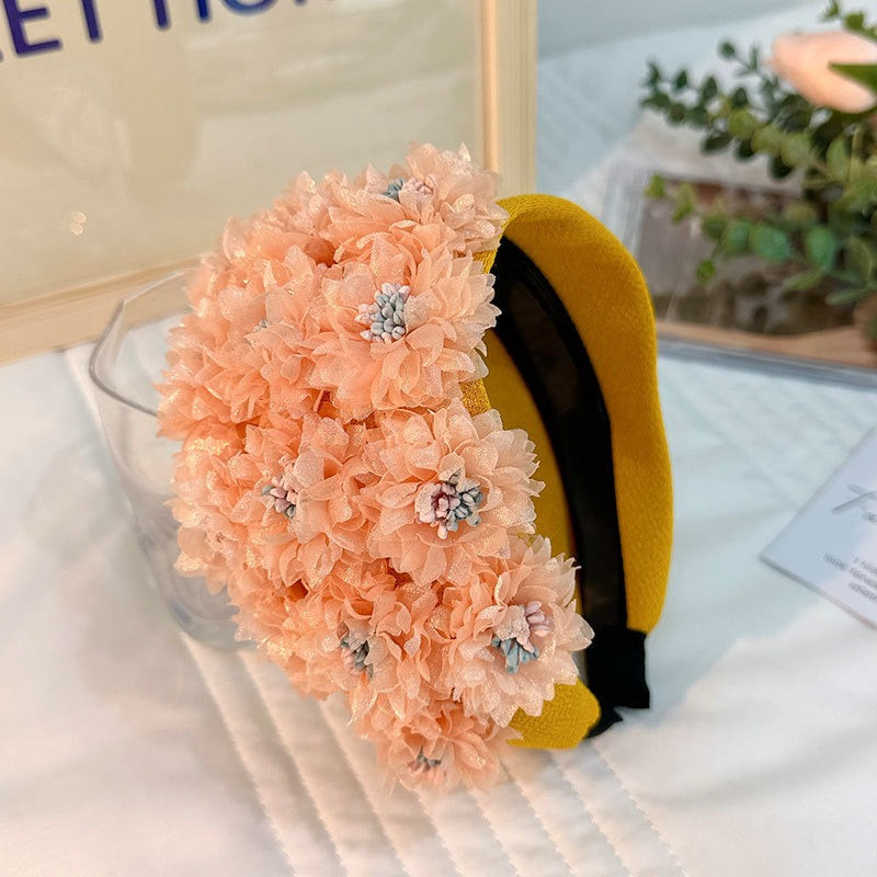 Flower series fashionable and exaggerated wide edge handmade fabric headband