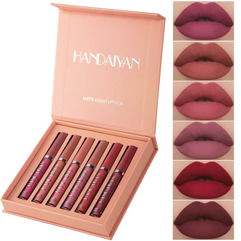 HANDAIYAN 6Pcs Lip Gloss Set Non Stick Matte Lip Gloss Set Gift Box Liquid Lipstick Cosmetic Not Easy To Fade