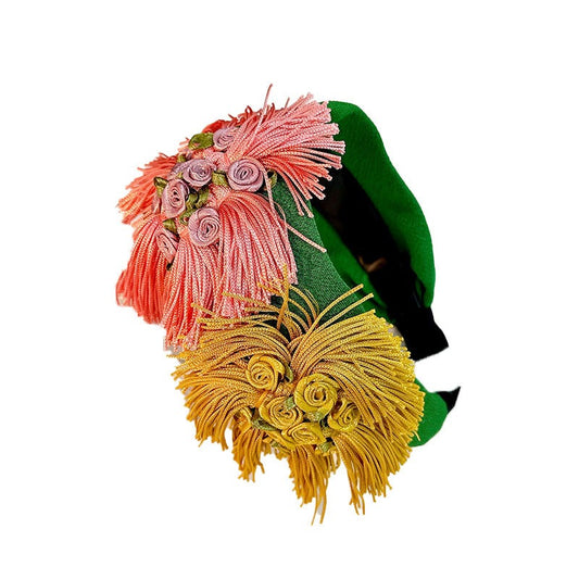 Handmade fabric flower wide exaggerated headband headwear