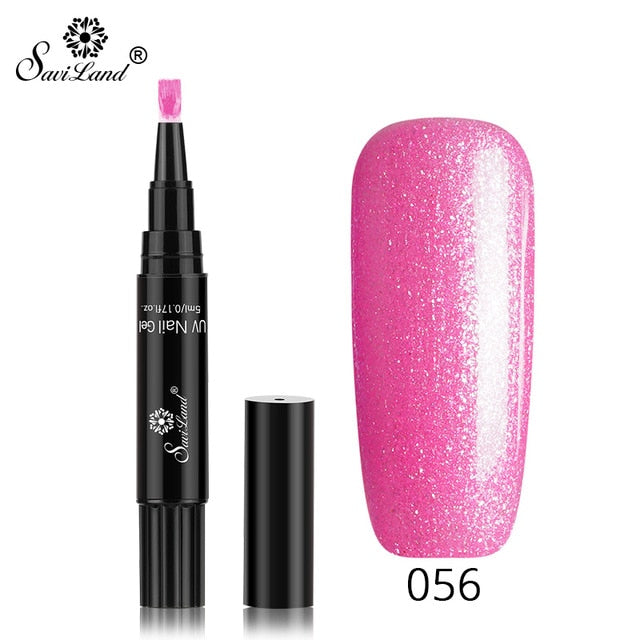 Saviland Newest 3 In 1 Gel Nail Varnish Pen Glitter One Step Nail Art Gel Polish Hybrid 60 Colors Easy To Use UV Gel Lacquer