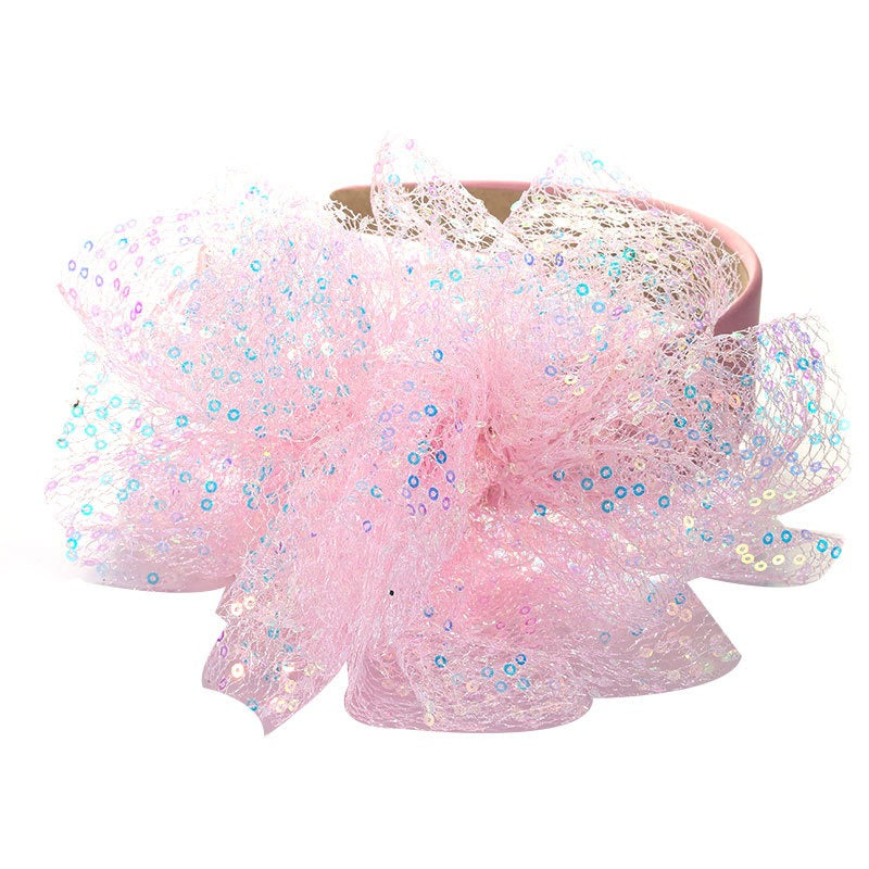 Solid color sequin flower wide edge girl style mesh headband
