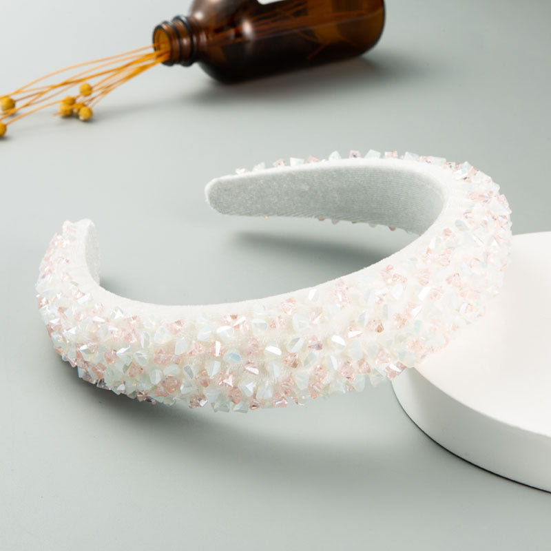 New Baroque Headband Feminine Color Hand-Stitched Glass Bead Headband Thin Sponge Headband