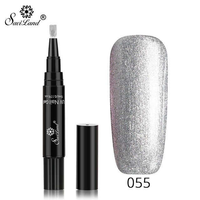 Saviland Newest 3 In 1 Gel Nail Varnish Pen Glitter One Step Nail Art Gel Polish Hybrid 60 Colors Easy To Use UV Gel Lacquer