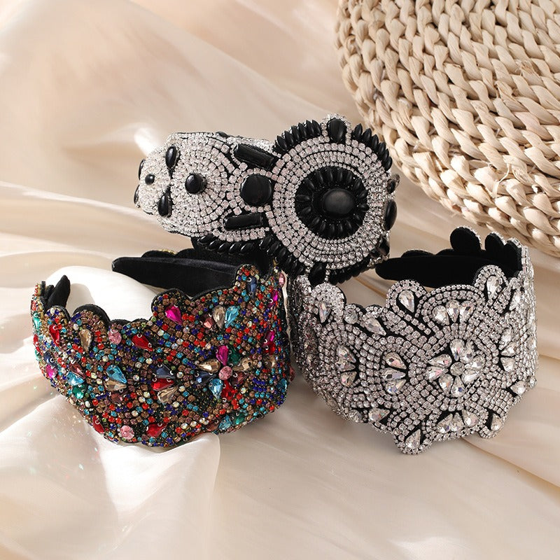 Full Sky Star Glass Diamond Wide Edge Vintage Hair Hoop