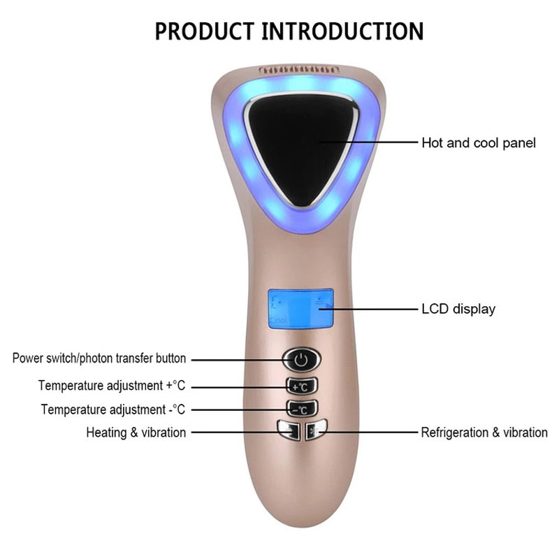 Ultrasonic Cryotherapy LED Hot Cold Hammer Facial Lifting Vibration Massager Face Body Spa Import Export Beauty Salon Machine