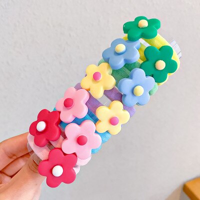 10PCS/Set Rainbow Cartoon Character Fruits Flower Nylon Elastic Hair Bands Women Girl Sweet Rubber Hair Tie Scrunchie Headwear