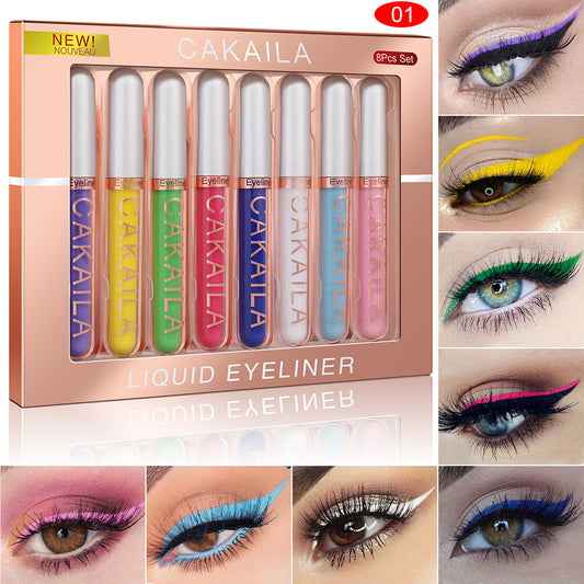 CAKAILA  8 color Matte Glitter Color Liquid Eyeliner Set Long lasting and not smudged