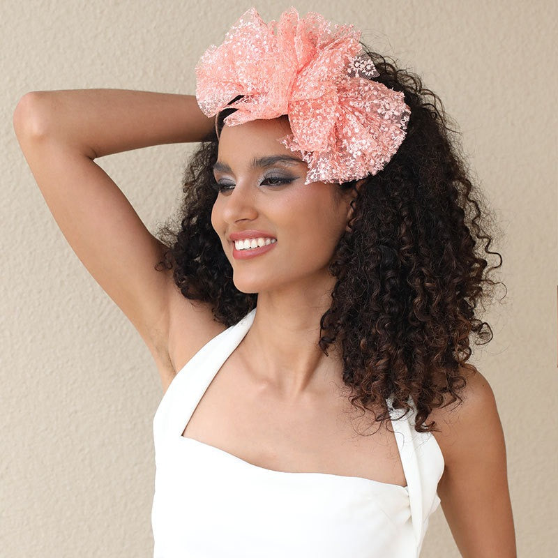 Fashionable lace embroidered polka dot oversized bow headband