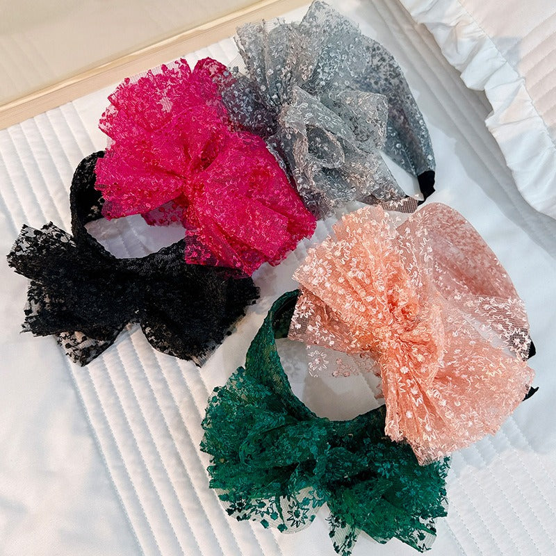 Fashionable oversized solid color lace bow headband