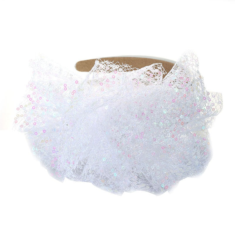 Solid color sequin flower wide edge girl style mesh headband