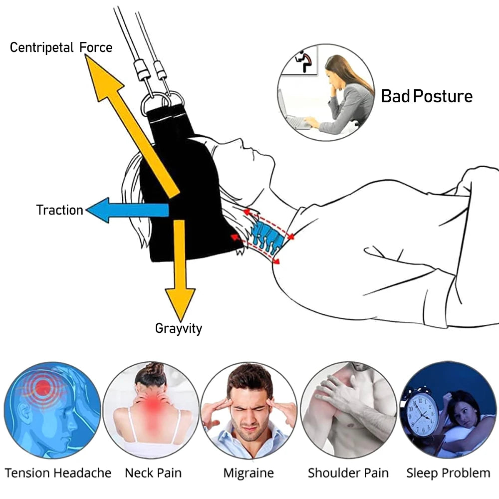 Portable Adults Neck Hammock Set Office Neck Rest Stretcher Relieves Travel Memory Foam Pillow + Mask Accessories Neck Hammock