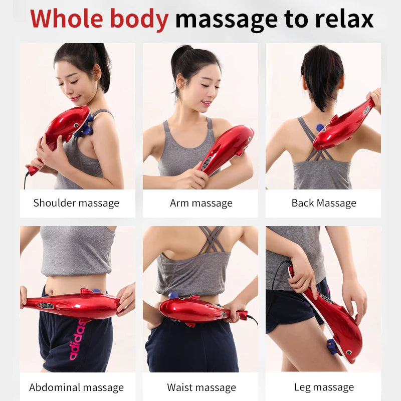 KLASVSA Electric Dolphin Full Body Shiatsu Massager Hammer Shoulder Lumbar Acupressure Vibrator Shoulder Waist Stick Pain Relief