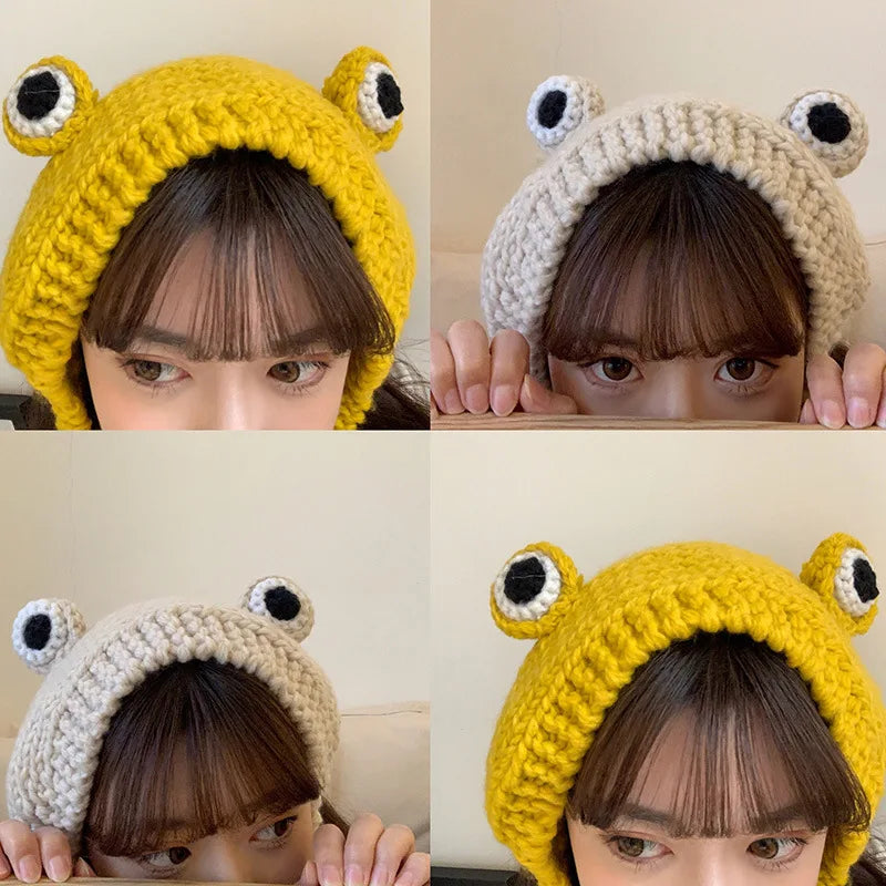 Winter Skullies Cute Women Frog Hat Crochet Knitted Hat Costume Beanie Hats Cap Women Gift Hip-hop Cap Photography Prop Party