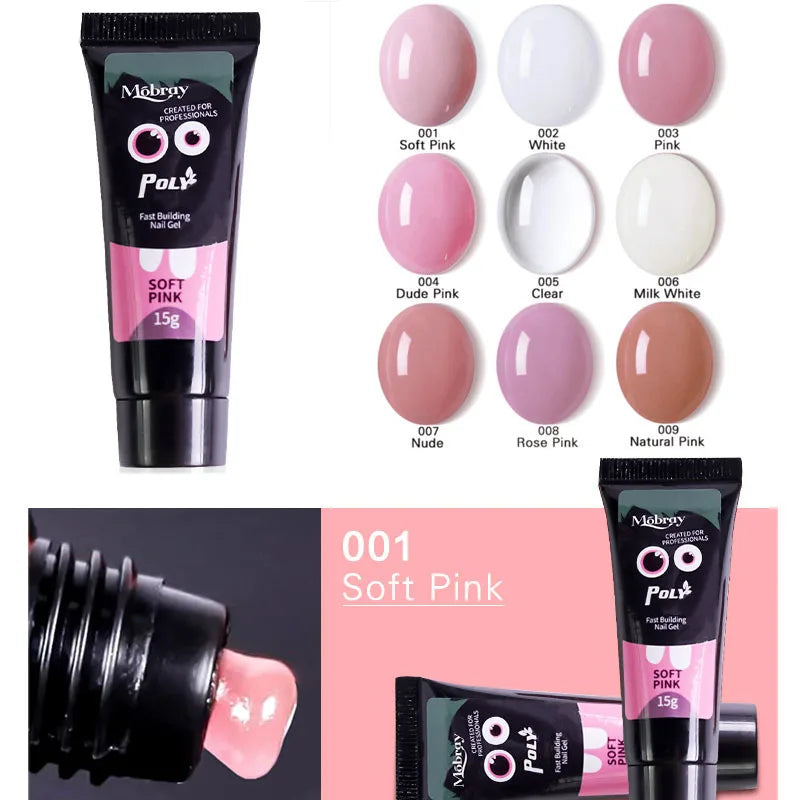 9color 15ml Poly Soak off Gel UV Acryl Gel Quick Building Finger Extension Nail Gel Camouflage UV LED Hard Builder Gel