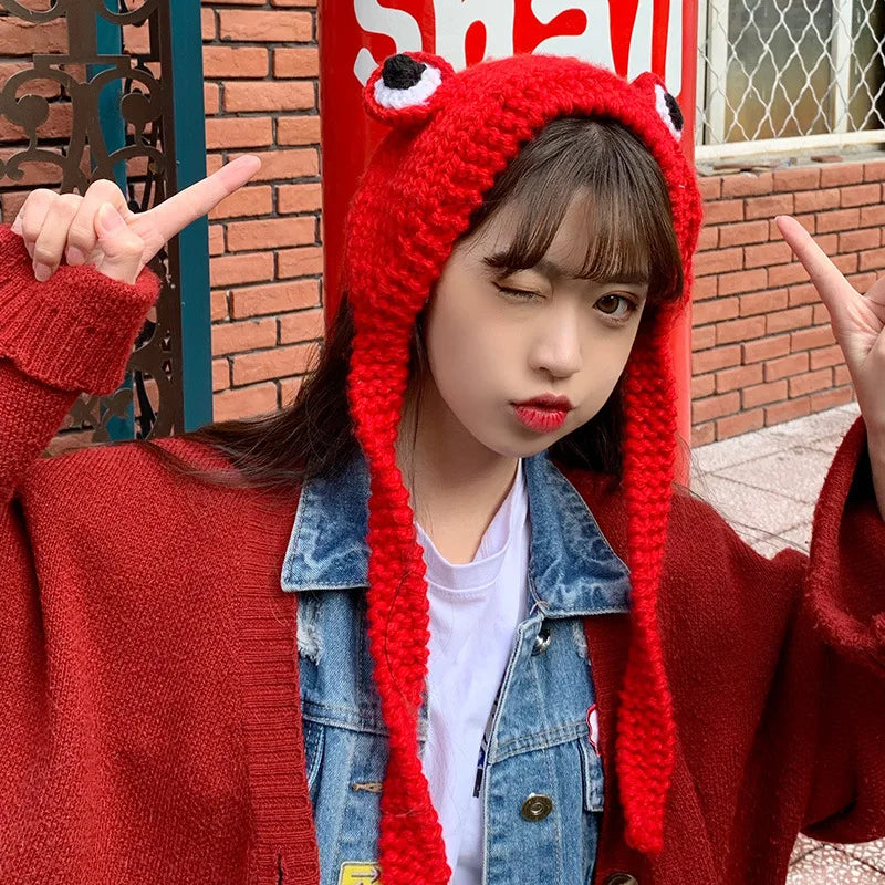 Winter Skullies Cute Women Frog Hat Crochet Knitted Hat Costume Beanie Hats Cap Women Gift Hip-hop Cap Photography Prop Party