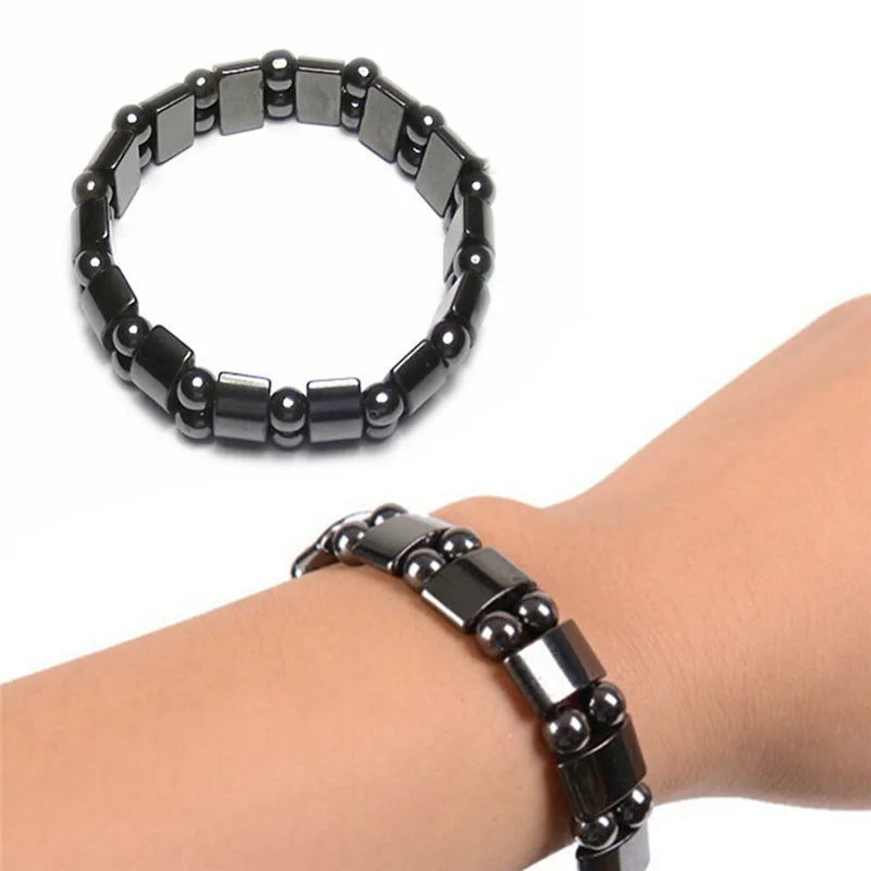 Healf moon magnetic black stone magnetic therapy slimming Bracelet Weight Loss Round Black Stone Bracelets