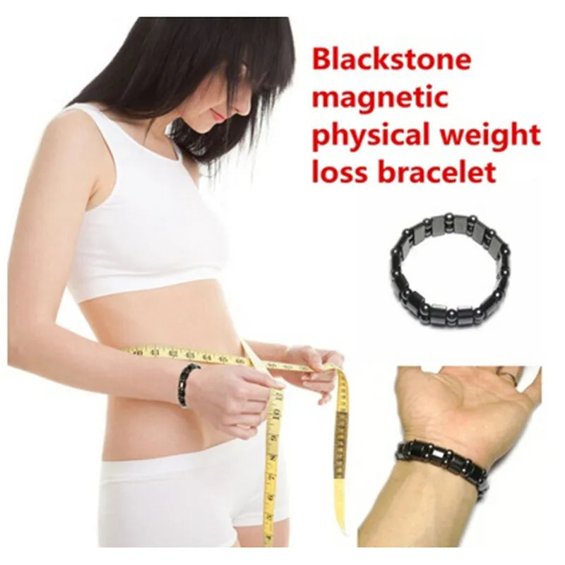 Healf moon magnetic black stone magnetic therapy slimming Bracelet Weight Loss Round Black Stone Bracelets
