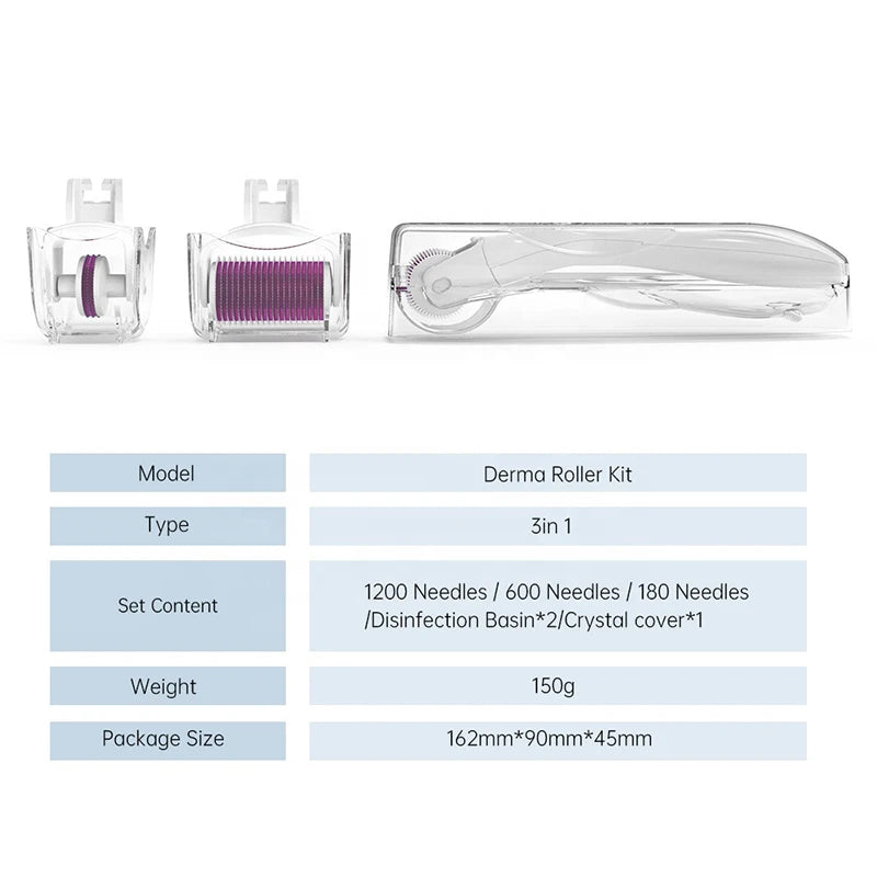 Serum Micro 3 in 1 Kit DRS Derma Roller 180 600 1200 Needles 3 Replacement Heads Microneedling Cosmetic Instrument
