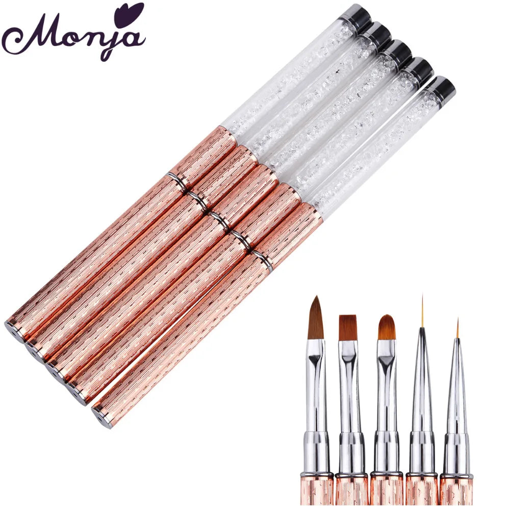 Monja Nail Art Metal Acryl Liquid Powder Carving UV Gel Extension Builder Franse Bloem Streep Schilderij Tekening Liner Brush