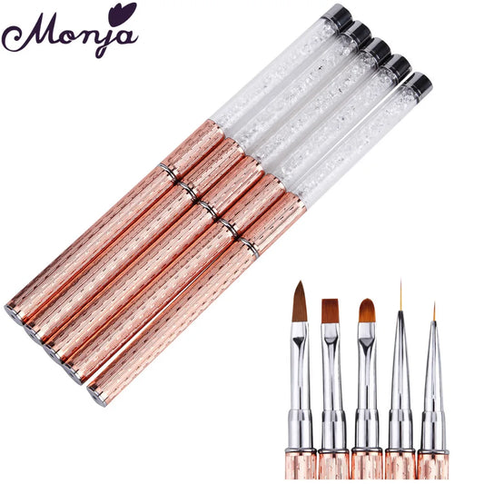 Monja Nail Art Metal Acryl Liquid Powder Carving UV Gel Extension Builder Franse Bloem Streep Schilderij Tekening Liner Brush