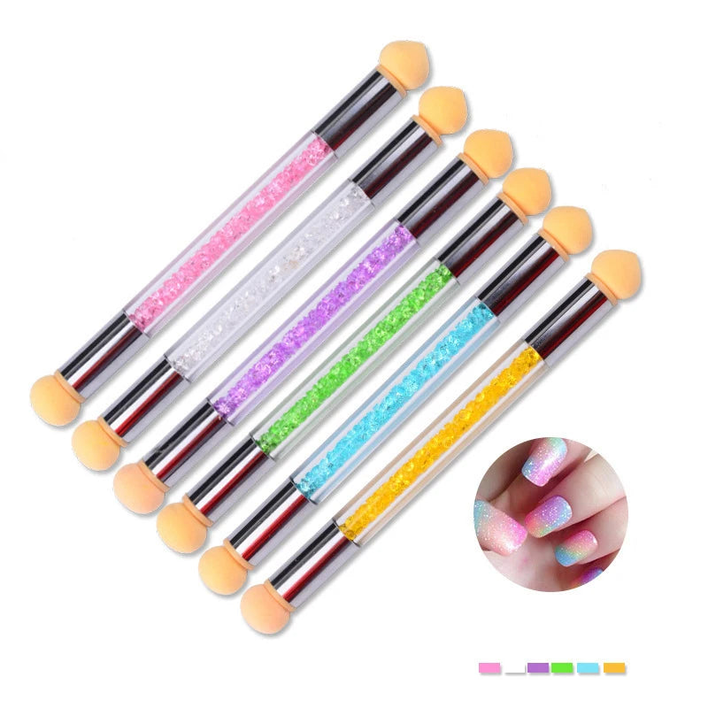 Tweekoppige Nail Spons Smudge Stick Nail Borstel Puntjes Manicure Pen Tekening Polish Brush Nail Care Decoratie Beauty Tools