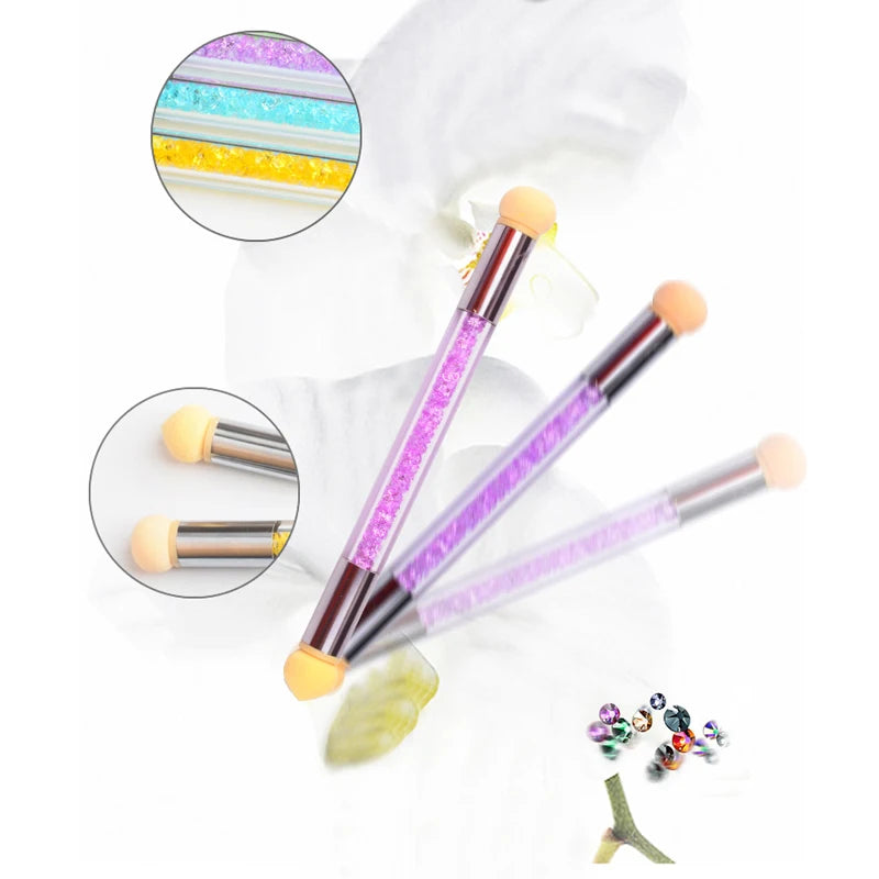 Tweekoppige Nail Spons Smudge Stick Nail Borstel Puntjes Manicure Pen Tekening Polish Brush Nail Care Decoratie Beauty Tools