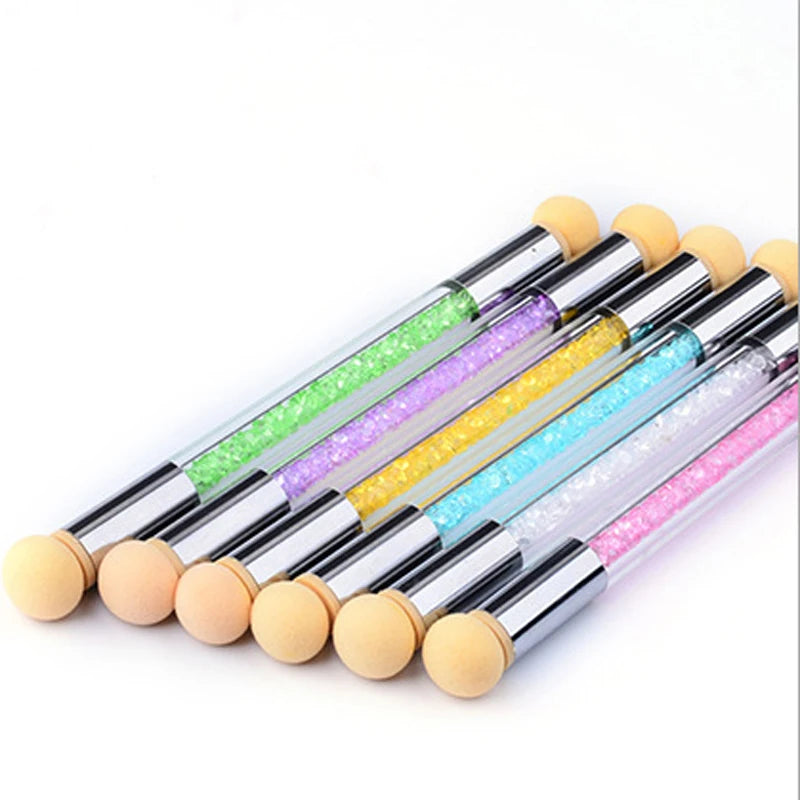 Tweekoppige Nail Spons Smudge Stick Nail Borstel Puntjes Manicure Pen Tekening Polish Brush Nail Care Decoratie Beauty Tools