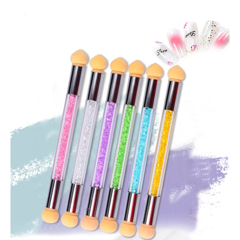 Tweekoppige Nail Spons Smudge Stick Nail Borstel Puntjes Manicure Pen Tekening Polish Brush Nail Care Decoratie Beauty Tools