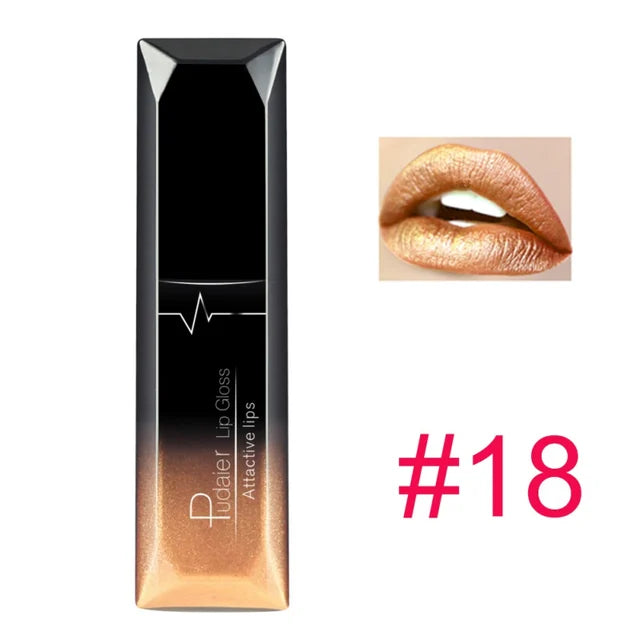 pudaier 21 Colors Metallic Liquid Lip Gloss Waterproof Matte Lip Gold 24 Hours Long