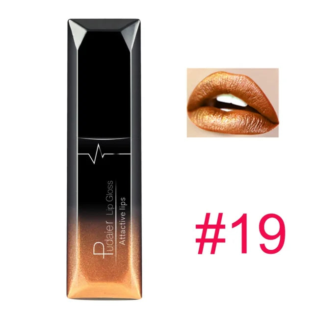 pudaier 21 Colors Metallic Liquid Lip Gloss Waterproof Matte Lip Gold 24 Hours Long