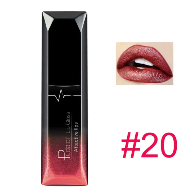 pudaier 21 Colors Metallic Liquid Lip Gloss Waterproof Matte Lip Gold 24 Hours Long