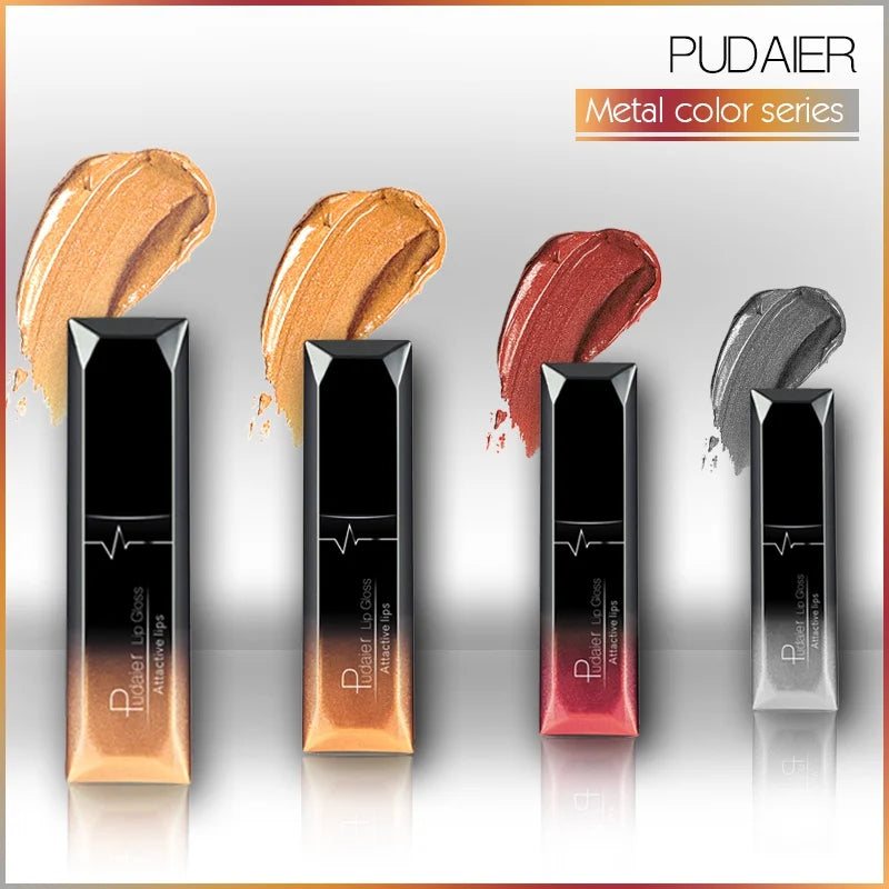 pudaier 21 Colors Metallic Liquid Lip Gloss Waterproof Matte Lip Gold 24 Hours Long
